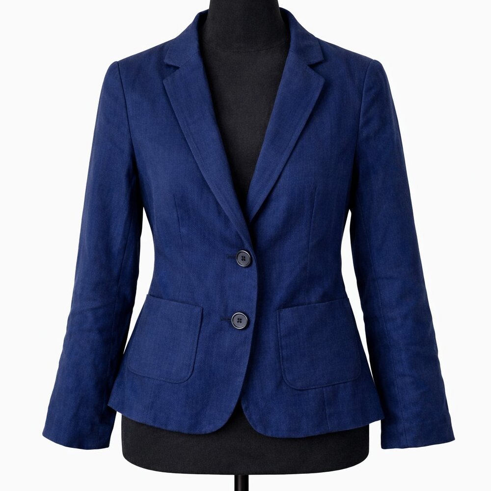 Kate Spade New York Tami Linen Blazer Jacket Size 2 Navy - Picture 2 of 6